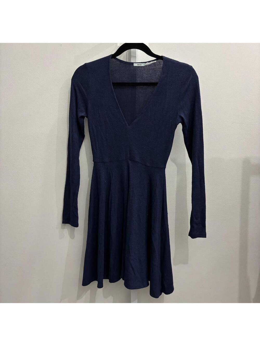 Navy Blue Long Sleeve V-Neck Dress